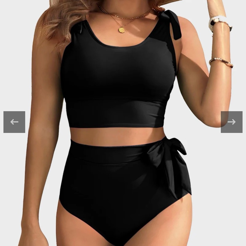 DOUBLE TIE SHOULDER HIGH WAIST TUMMY CONTROL BIKINI SET